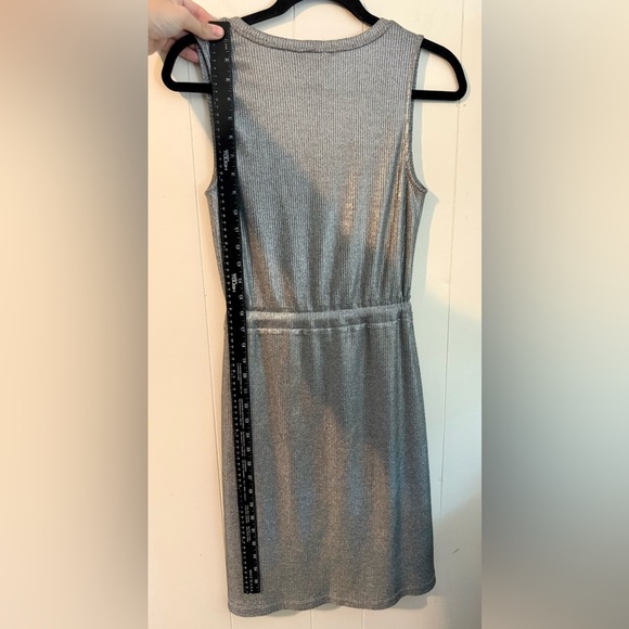 Anthropologie Dolan Metallic Silver Drawstring Ribbed Midi Dress, Size XS - Picture 9 of 10